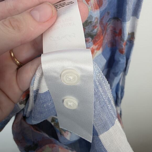 Joules Blue 100% Linen Gingham Floral Long Sleeve Button Up Shirt Size 8 - Picture 6 of 8